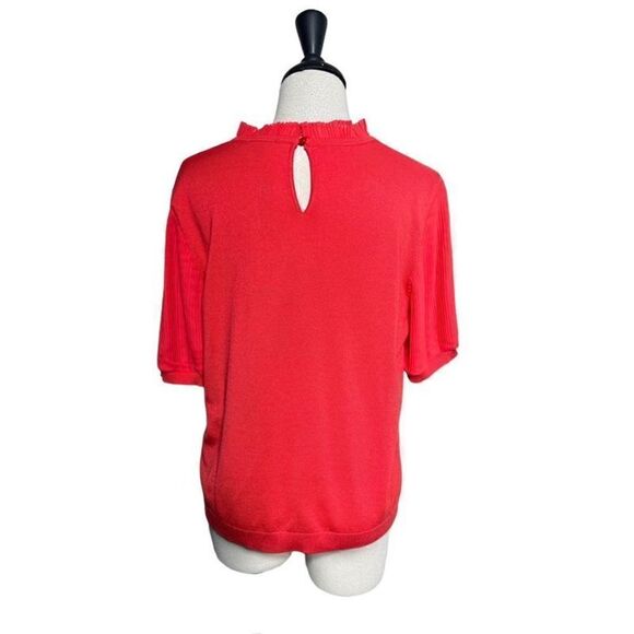 Adrianna Papell NWT Red Hibiscus Pleated Short Sleeve Sweater Large - Picture 3 of 5